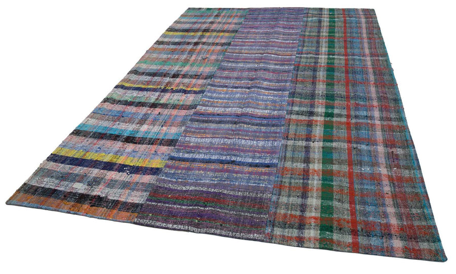 Kırk Yama Gri Patchwork Pamuk Yün El Dokuma Halısı 208x301 Agacan