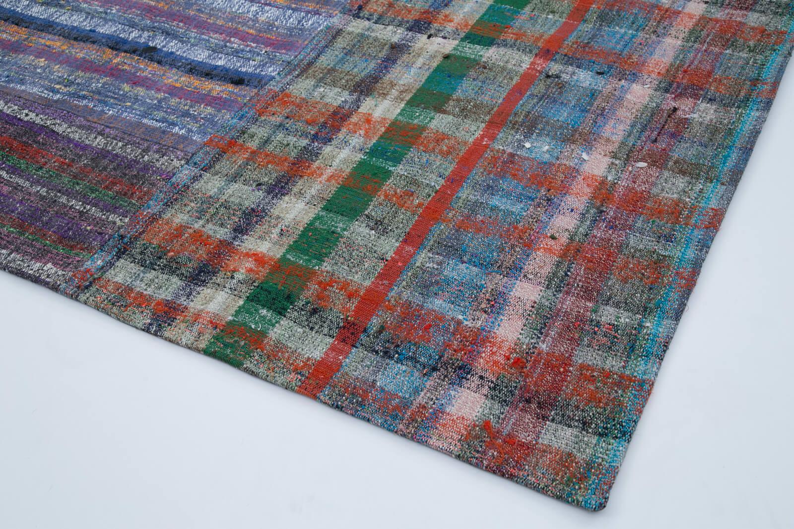 Kırk Yama Gri Patchwork Pamuk Yün El Dokuma Halısı 208x301 Agacan