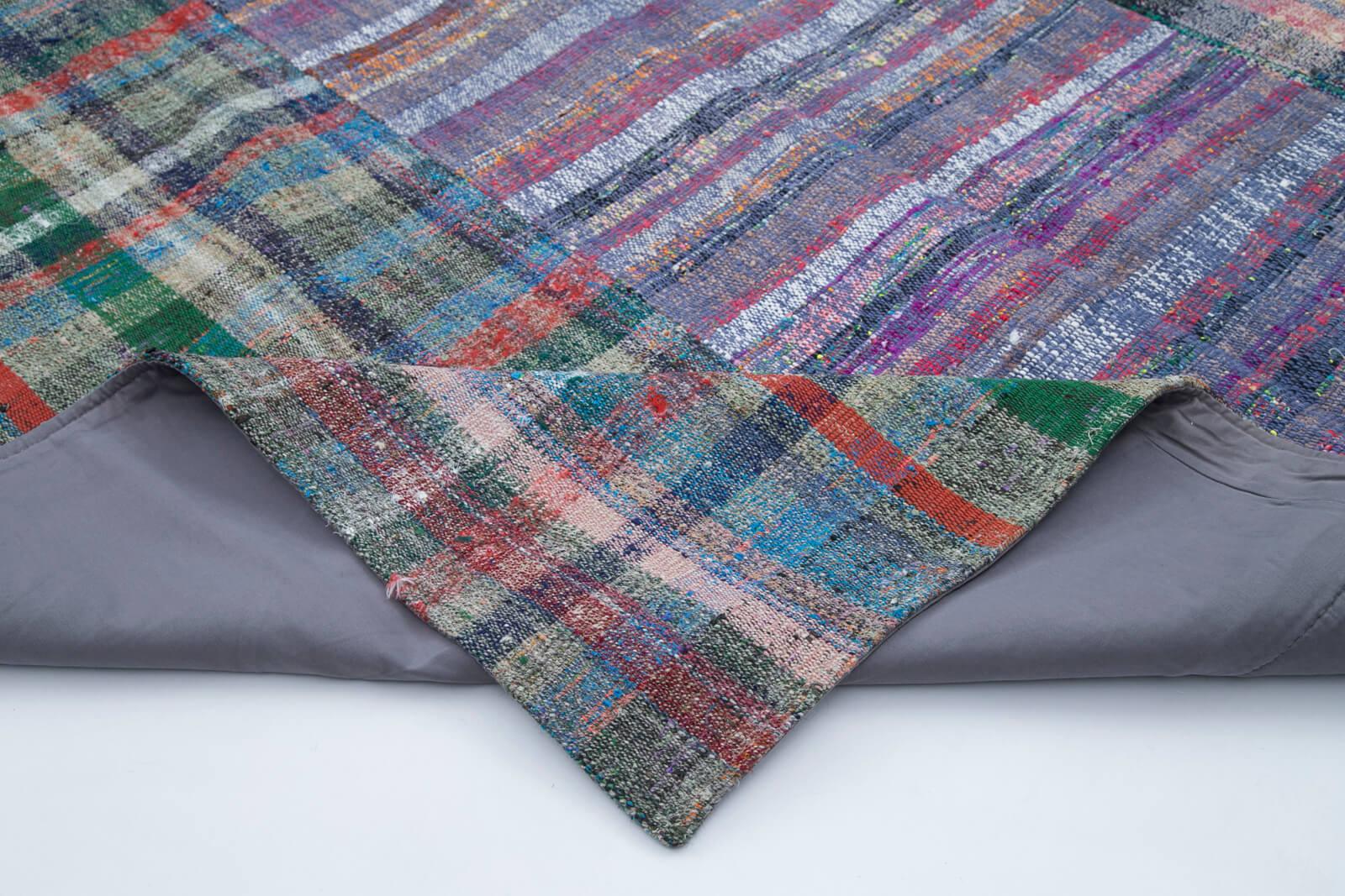 Kırk Yama Gri Patchwork Pamuk Yün El Dokuma Halısı 208x301 Agacan