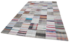 Kırk Yama Beyaz Patchwork Pamuk Yün El Dokuma Halısı 203x301 Agacan