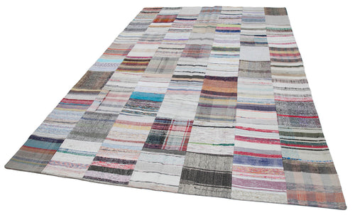 Kırk Yama Beyaz Patchwork Pamuk Yün El Dokuma Halısı 203x301 Agacan