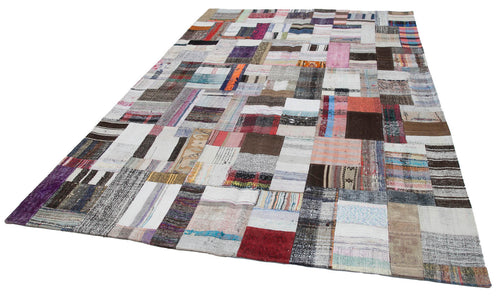 Kırk Yama Gri Patchwork Pamuk Yün El Dokuma Halısı 206x304 Agacan