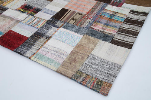 Kırk Yama Gri Patchwork Pamuk Yün El Dokuma Halısı 206x304 Agacan