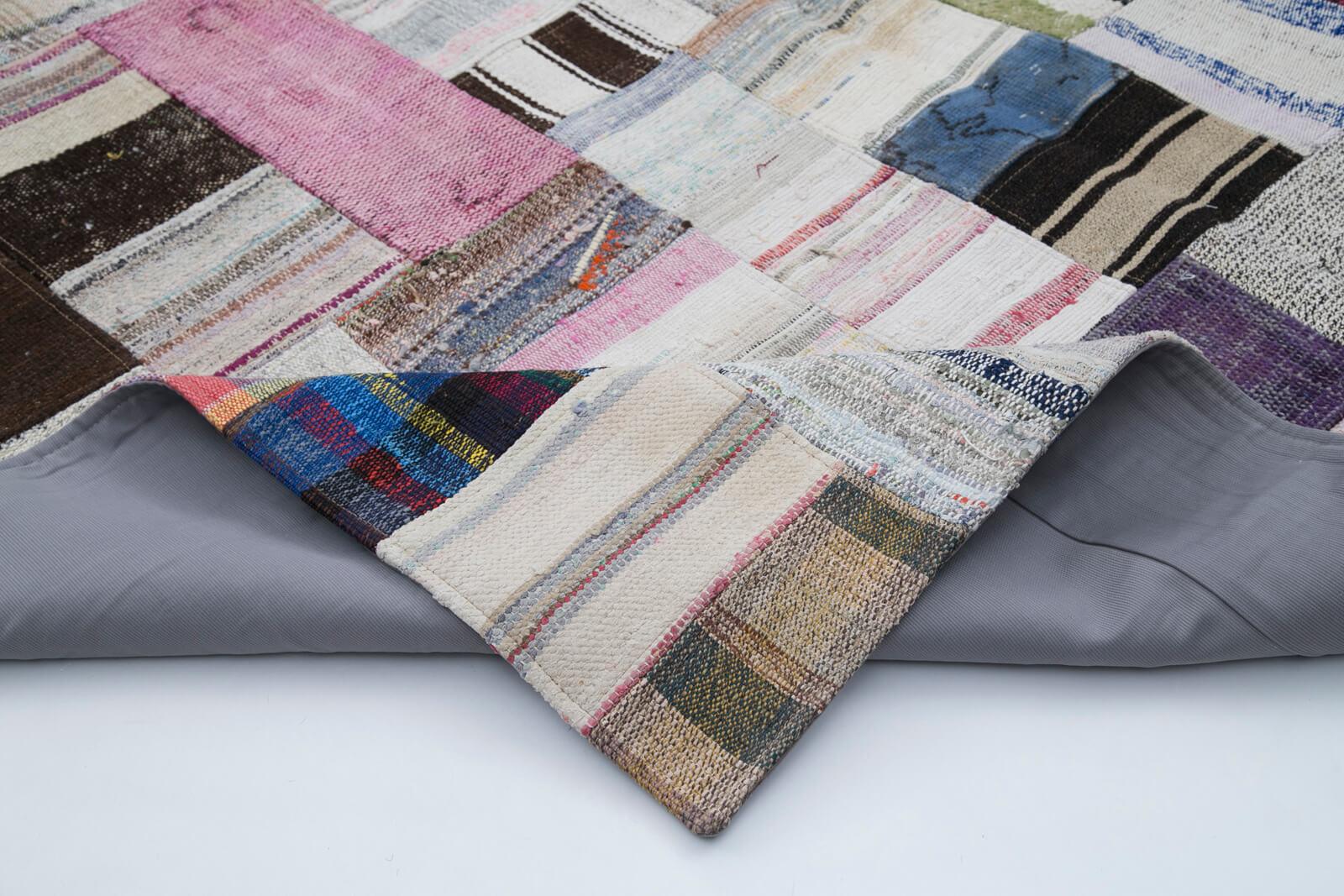 Kırk Yama Gri Patchwork Pamuk Yün El Dokuma Halısı 206x304 Agacan