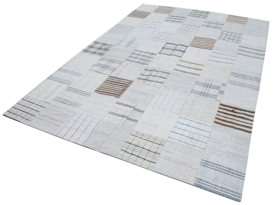 Kırk Yama Bej Patchwork Pamuk Yün El Dokuma Halısı 204x300 Agacan
