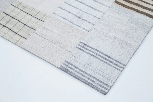 Kırk Yama Bej Patchwork Pamuk Yün El Dokuma Halısı 204x300 Agacan