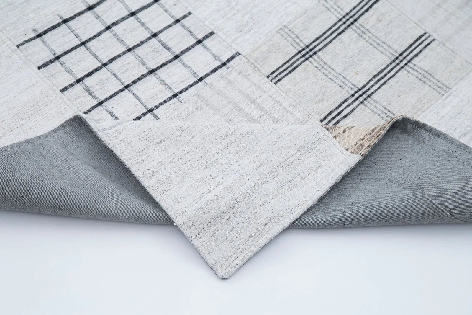 Kırk Yama Bej Patchwork Pamuk Yün El Dokuma Halısı 204x300 Agacan
