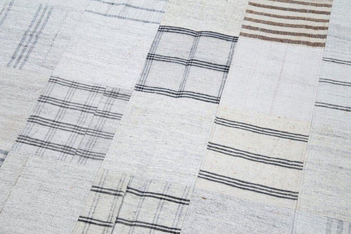 Kırk Yama Bej Patchwork Pamuk Yün El Dokuma Halısı 204x300 Agacan