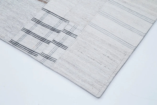 Kırk Yama Bej Patchwork Pamuk Yün El Dokuma Halısı 202x300 Agacan