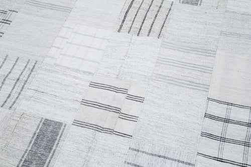 Kırk Yama Bej Patchwork Pamuk Yün El Dokuma Halısı 202x300 Agacan