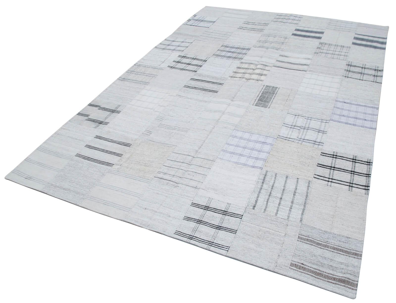 Kırk Yama Bej Patchwork Pamuk Yün El Dokuma Halısı 203x300 Agacan