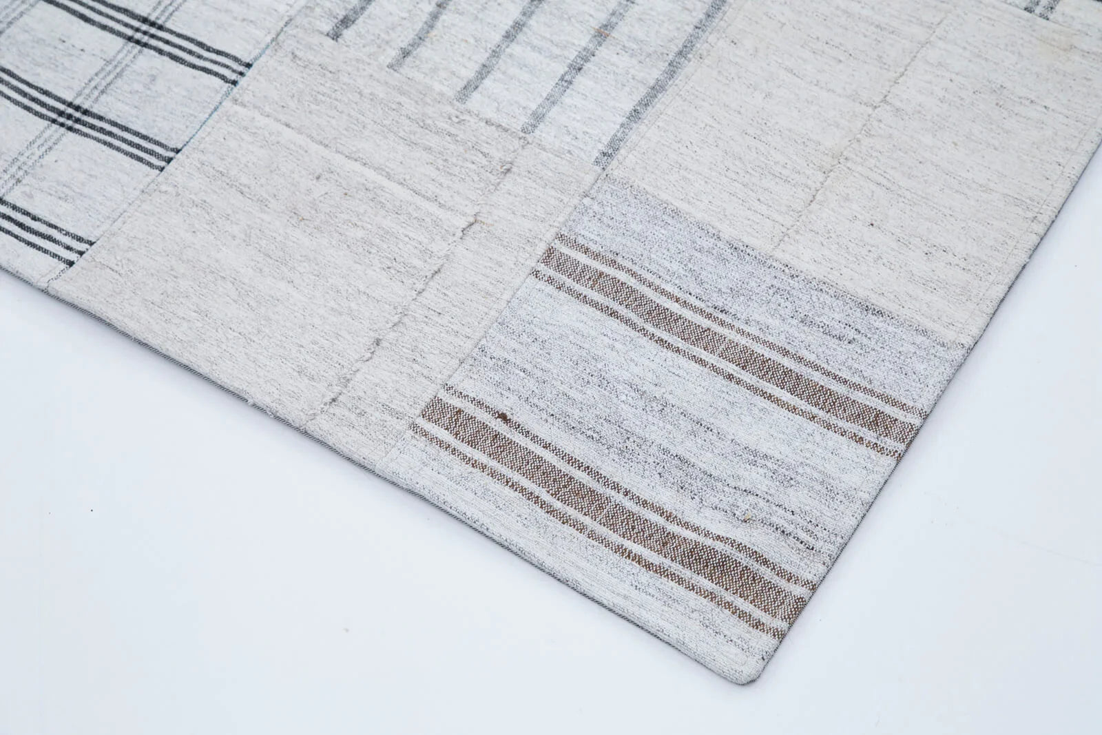 Kırk Yama Bej Patchwork Pamuk Yün El Dokuma Halısı 203x300 Agacan