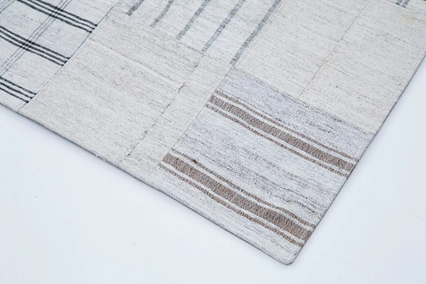 Kırk Yama Bej Patchwork Pamuk Yün El Dokuma Halısı 203x300 Agacan