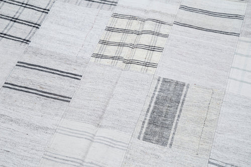 Kırk Yama Bej Patchwork Pamuk Yün El Dokuma Halısı 203x300 Agacan