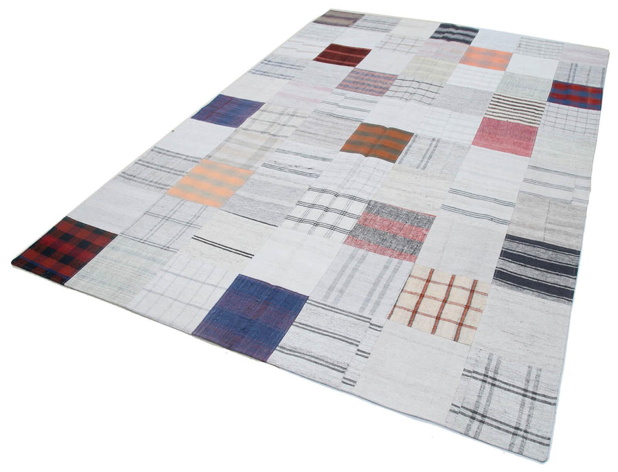 Kırk Yama Gri Patchwork Pamuk Yün El Dokuma Halısı 201x299 Agacan