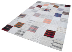 Kırk Yama Bej Patchwork Pamuk Yün El Dokuma Halısı 202x299 Agacan