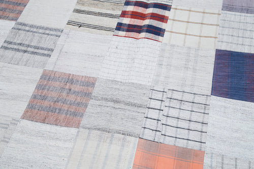 Kırk Yama Bej Patchwork Pamuk Yün El Dokuma Halısı 202x299 Agacan