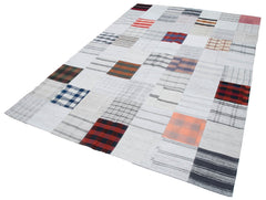 Kırk Yama Bej Patchwork Pamuk Yün El Dokuma Halısı 202x299 Agacan
