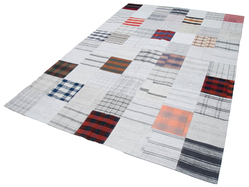 Kırk Yama Bej Patchwork Pamuk Yün El Dokuma Halısı 202x299 Agacan