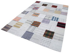 Kırk Yama Bej Patchwork Pamuk Yün El Dokuma Halısı 202x300 Agacan