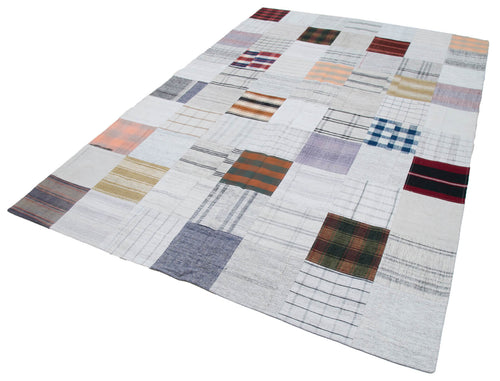 Kırk Yama Bej Patchwork Pamuk Yün El Dokuma Halısı 202x300 Agacan