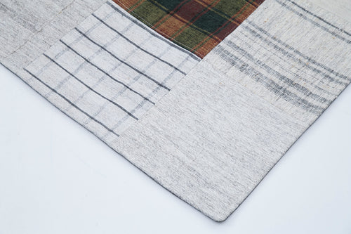 Kırk Yama Bej Patchwork Pamuk Yün El Dokuma Halısı 202x300 Agacan