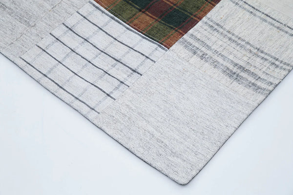 Kırk Yama Bej Patchwork Pamuk Yün El Dokuma Halısı 202x300 Agacan