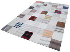 Kırk Yama Gri Patchwork Pamuk Yün El Dokuma Halısı 200x297 Agacan