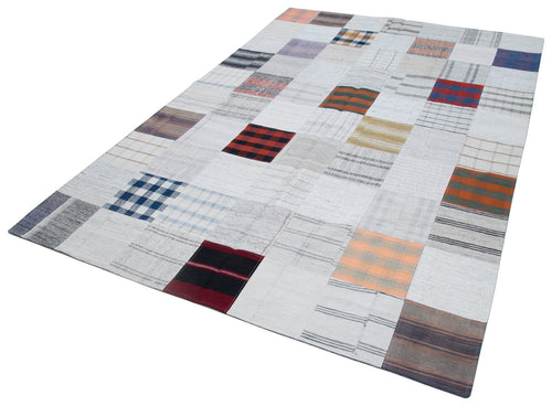 Kırk Yama Gri Patchwork Pamuk Yün El Dokuma Halısı 200x297 Agacan