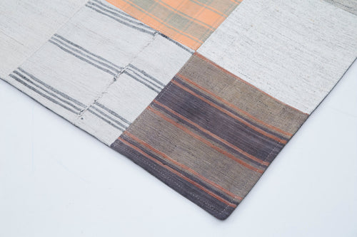 Kırk Yama Gri Patchwork Pamuk Yün El Dokuma Halısı 200x297 Agacan