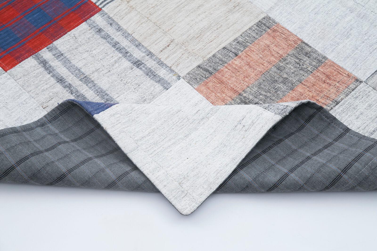 Kırk Yama Gri Patchwork Pamuk Yün El Dokuma Halısı 200x297 Agacan
