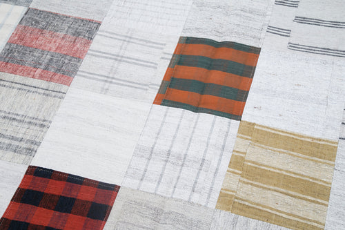 Kırk Yama Gri Patchwork Pamuk Yün El Dokuma Halısı 200x297 Agacan