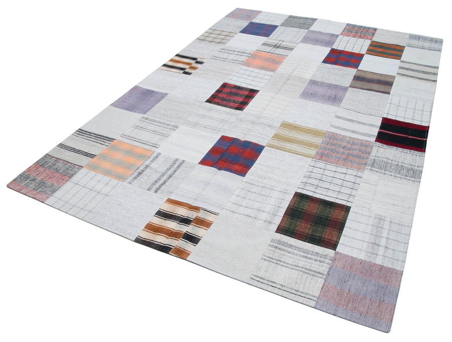Kırk Yama Gri Patchwork Pamuk Yün El Dokuma Halısı 202x298 Agacan