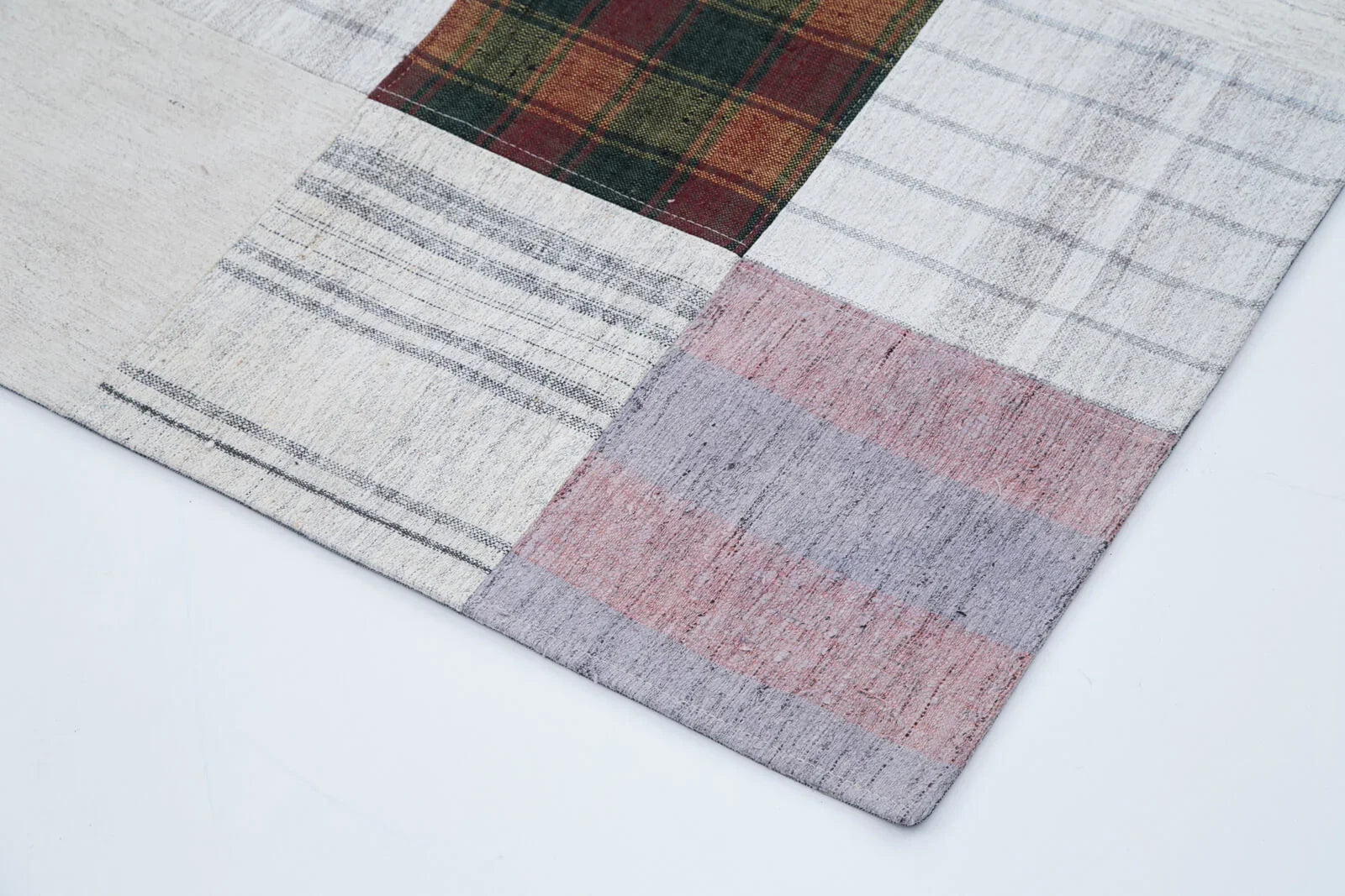 Kırk Yama Gri Patchwork Pamuk Yün El Dokuma Halısı 202x298 Agacan