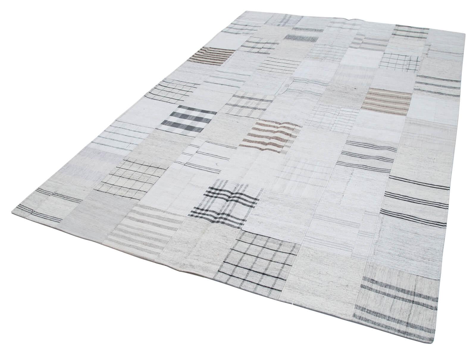 Kırk Yama Bej Patchwork Pamuk Yün El Dokuma Halısı 203x300 Agacan