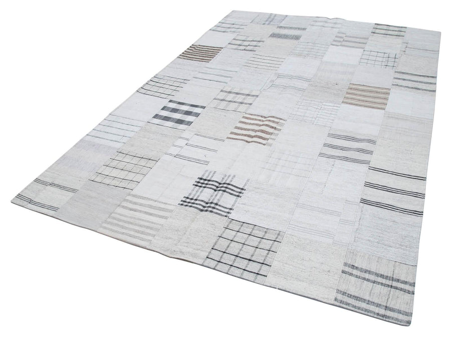 Kırk Yama Bej Patchwork Pamuk Yün El Dokuma Halısı 203x300 Agacan