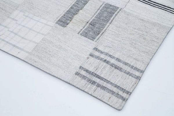 Kırk Yama Bej Patchwork Pamuk Yün El Dokuma Halısı 203x299 Agacan