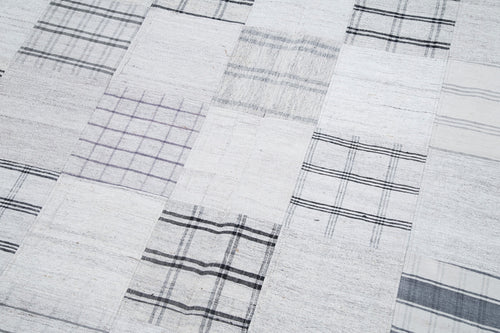 Kırk Yama Bej Patchwork Pamuk Yün El Dokuma Halısı 203x299 Agacan