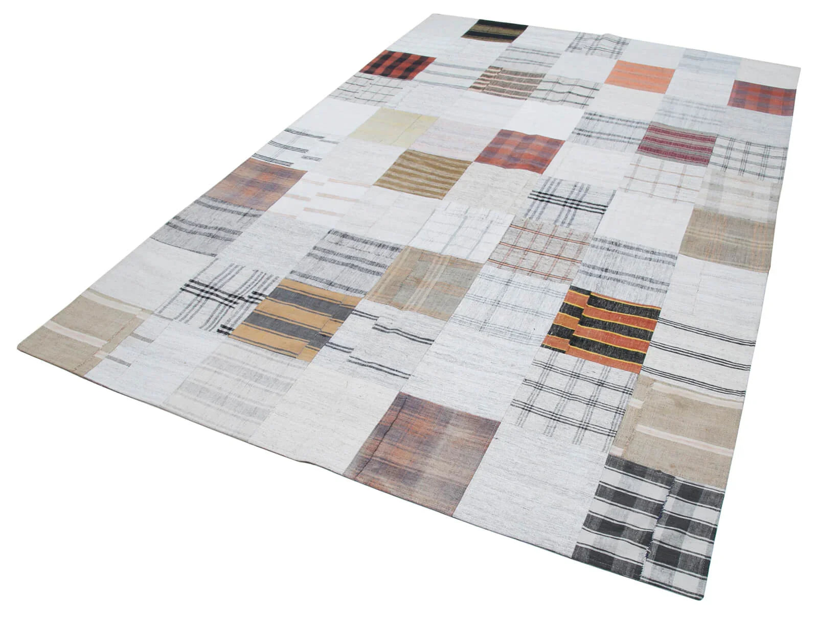Kırk Yama Gri Patchwork Pamuk Yün El Dokuma Halısı 202x302 Agacan