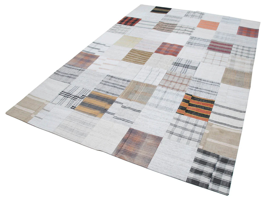 Kırk Yama Gri Patchwork Pamuk Yün El Dokuma Halısı 202x302 Agacan