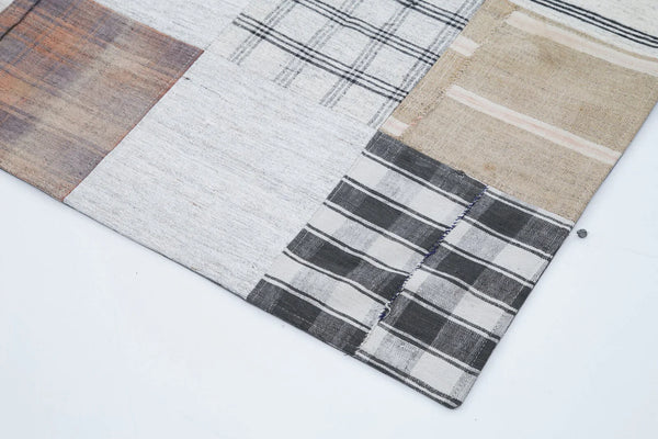 Kırk Yama Gri Patchwork Pamuk Yün El Dokuma Halısı 202x302 Agacan