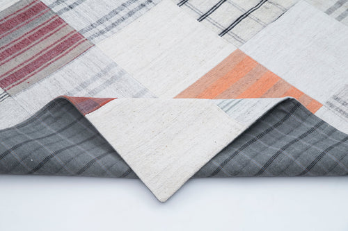 Kırk Yama Gri Patchwork Pamuk Yün El Dokuma Halısı 202x302 Agacan