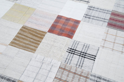 Kırk Yama Gri Patchwork Pamuk Yün El Dokuma Halısı 202x302 Agacan