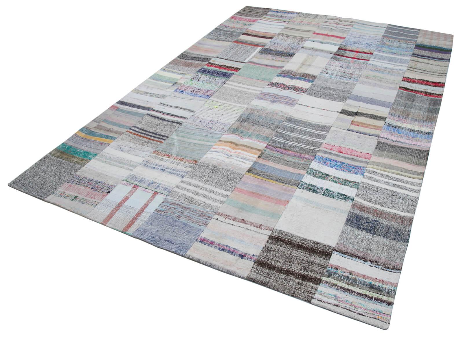 Kırk Yama Gri Patchwork Pamuk Yün El Dokuma Halısı 201x298 Agacan