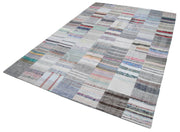 Kırk Yama Gri Patchwork Pamuk Yün El Dokuma Halısı 201x298 Agacan