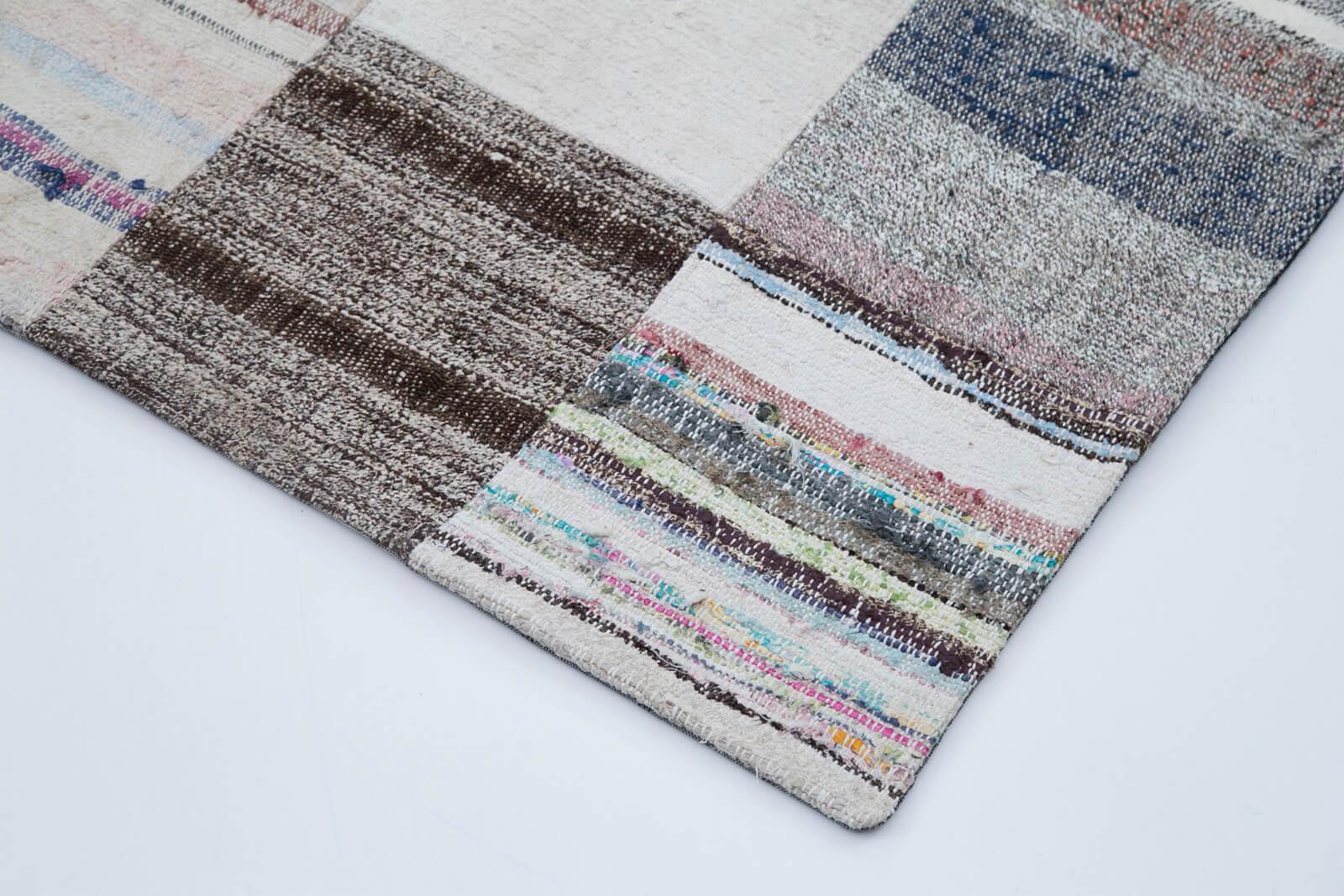 Kırk Yama Gri Patchwork Pamuk Yün El Dokuma Halısı 201x298 Agacan
