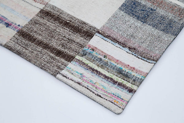 Kırk Yama Gri Patchwork Pamuk Yün El Dokuma Halısı 201x298 Agacan