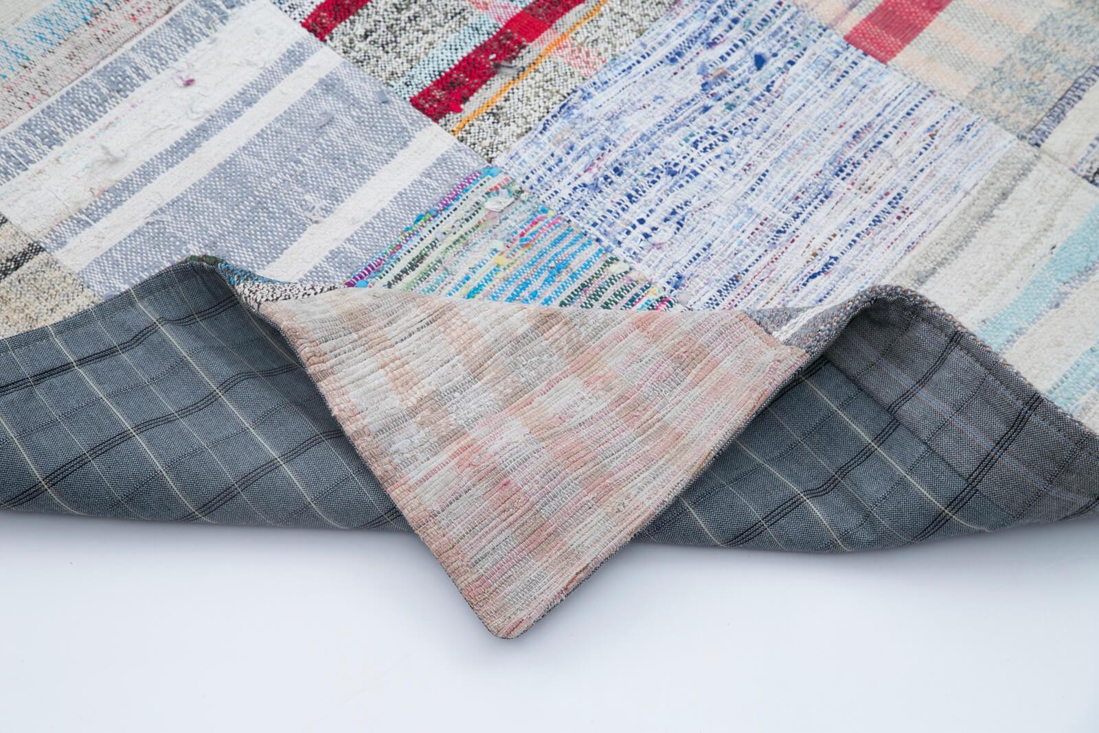 Kırk Yama Gri Patchwork Pamuk Yün El Dokuma Halısı 201x298 Agacan