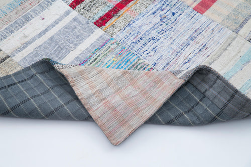 Kırk Yama Gri Patchwork Pamuk Yün El Dokuma Halısı 201x298 Agacan