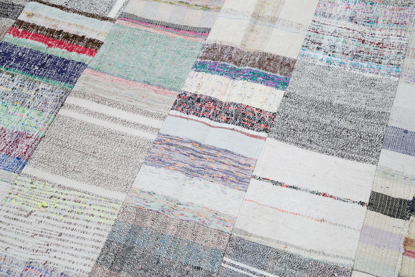 Kırk Yama Gri Patchwork Pamuk Yün El Dokuma Halısı 201x298 Agacan